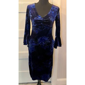 CDC Petite 90s Blue Velvet Burnout shirt/skirt Bell Sleeves Witchy Goth Sz 2P